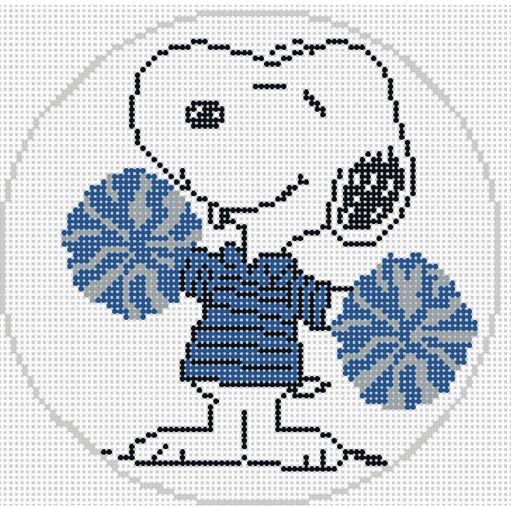 Needlepoint Canvas of Snoopy as Blue & Grey Cheerleader