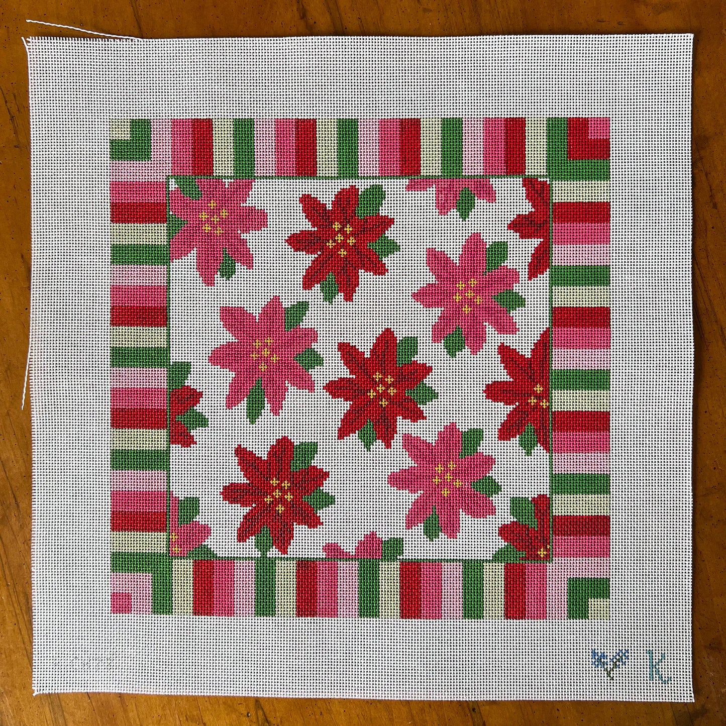 KICH77 - Poinsettia on Stripes Pillow