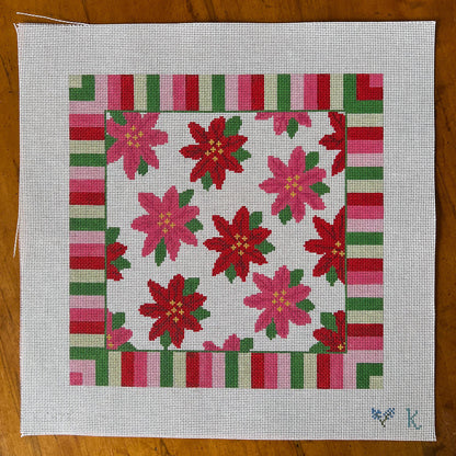 KICH77 - Poinsettia on Stripes Pillow