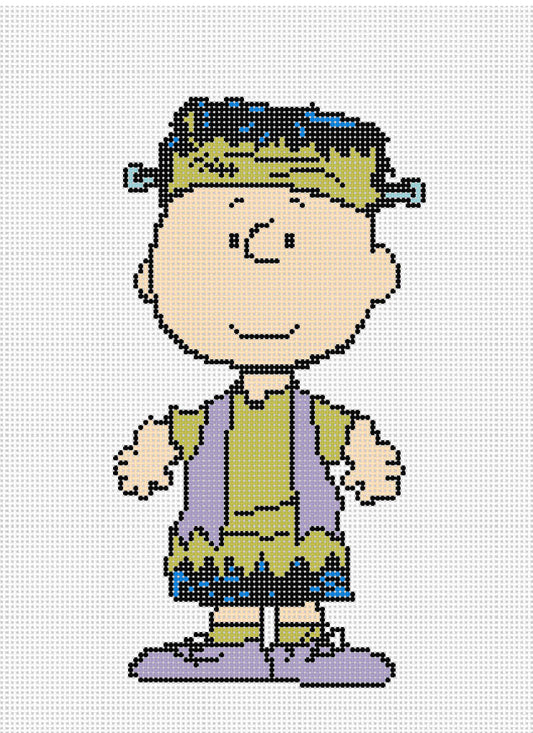 Needlepoint canvas of Peanuts Charlie Brown as Frankenstein