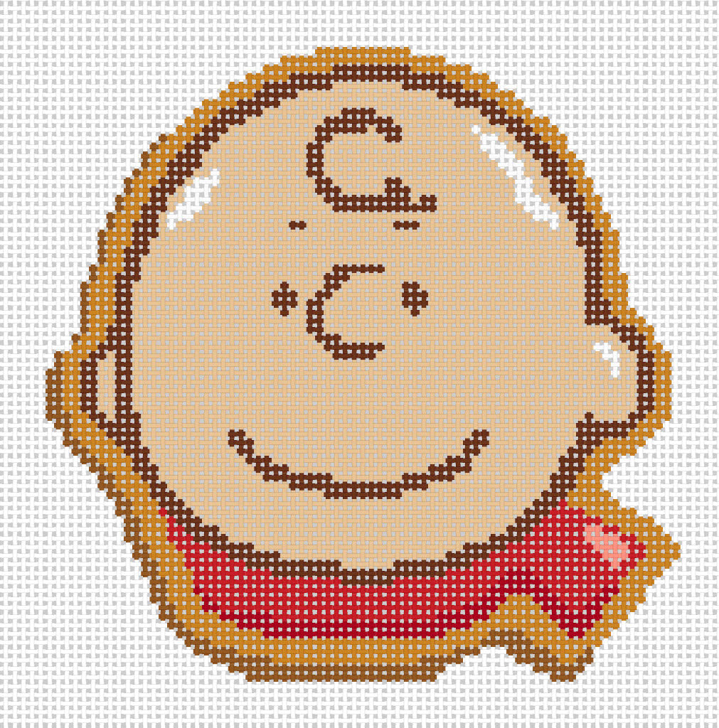 Needlepoint design of Gingerbread Cookie of Peanuts Charlie Brown on 18 mesh