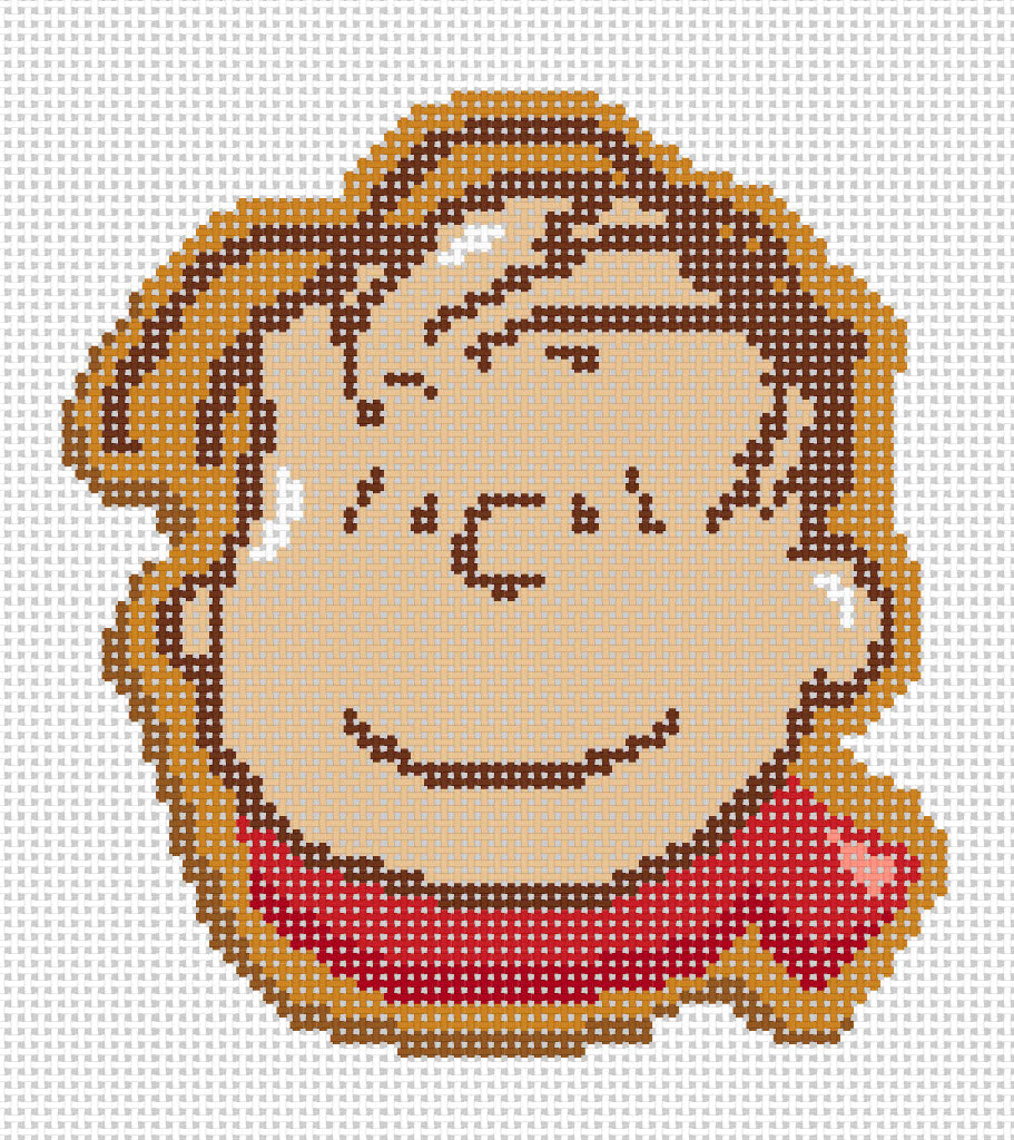 Needlepoint design of Gingerbread Cookie of Peanuts Linus on 18 mesh