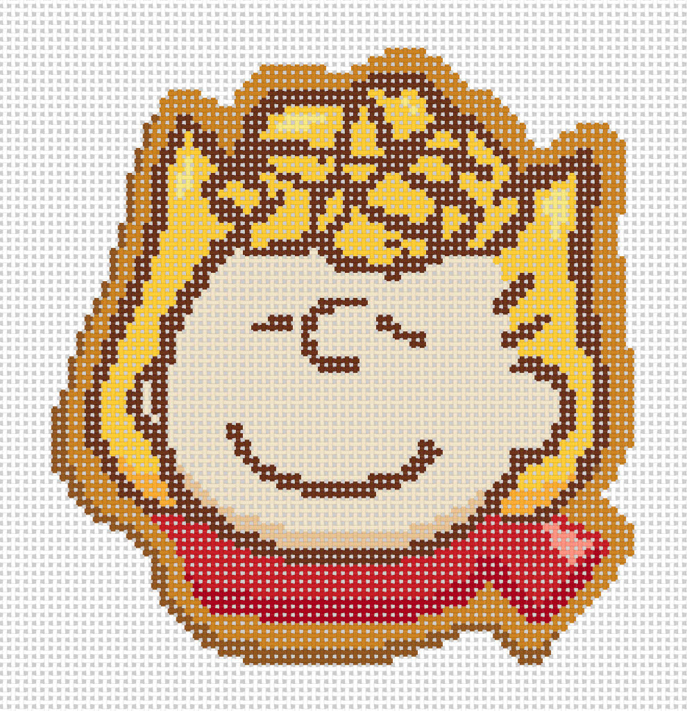 Needlepoint design of Gingerbread Cookie of Peanuts Sally on 18 mesh
