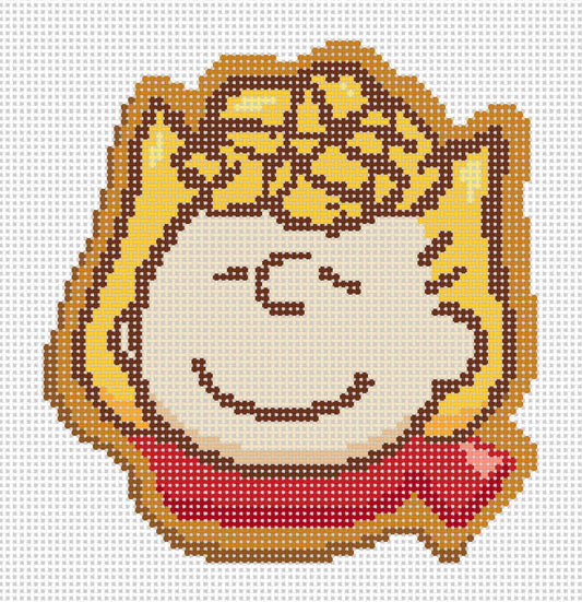 Needlepoint canvas of Peanuts Sally as Gingerbread Cookie