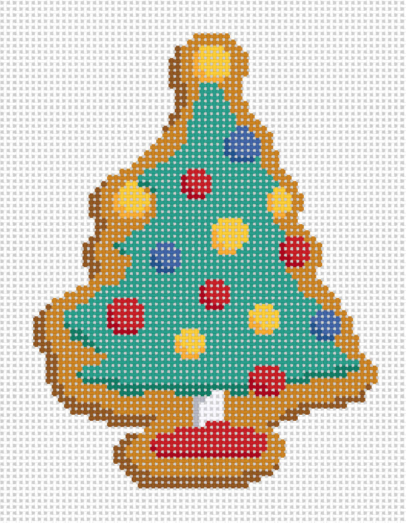 Needlepoint design of Gingerbread Cookie Tree design on 18 mesh
