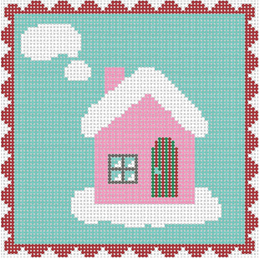 KICH53 - Red Scallop - Pink House on Teal