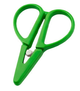 Green scissors on a white background