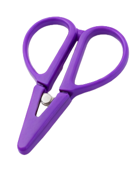 Purple scissors on a white background