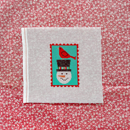 KICH52 - Red Scallop - Snowman with Cardinal on Teal