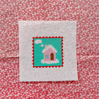 KICH53 - Red Scallop - Pink House on Teal