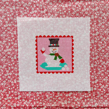 KICH65 - Red Scallop - Snowman on Pink