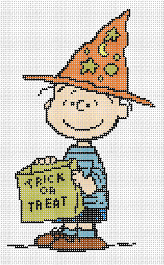 Needlepoint Canvas of Linus dressed in Wizard costume