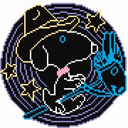 Needlepoint design of Peanuts Snoopy depicted in Neon on a vinyl record riding a stick horse on 18 mesh