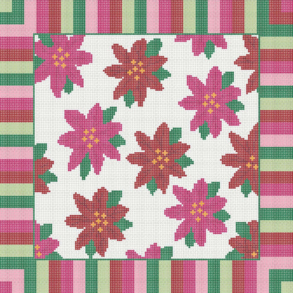 KICH77 - Poinsettia on Stripes Pillow