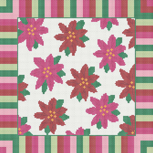 KICH77 - Poinsettia on Stripes Pillow