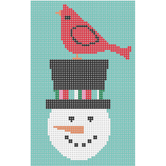 KICH52 - Red Scallop - Snowman with Cardinal on Teal