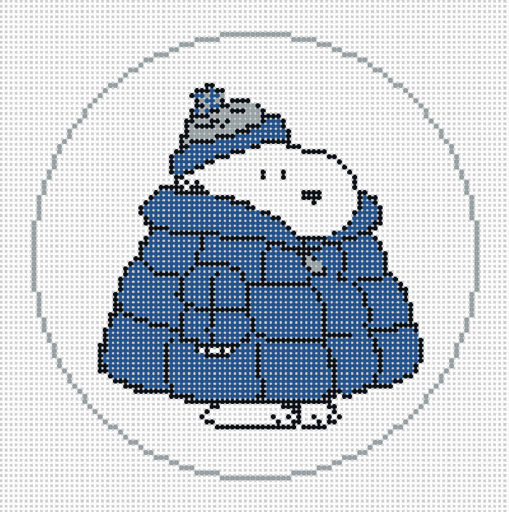 Needlepoint Canvas of Snoopy in Blue Puffer Coat