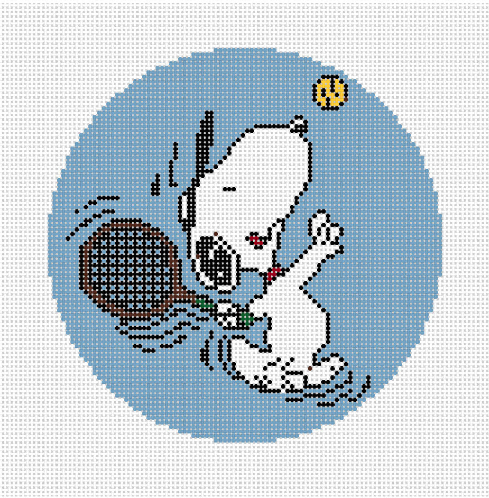 Needlepoint canvas of Peanuts Snoopy playing Tennis 