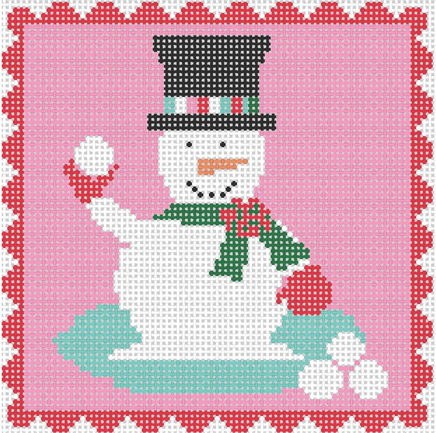 KICH65 - Red Scallop - Snowman on Pink