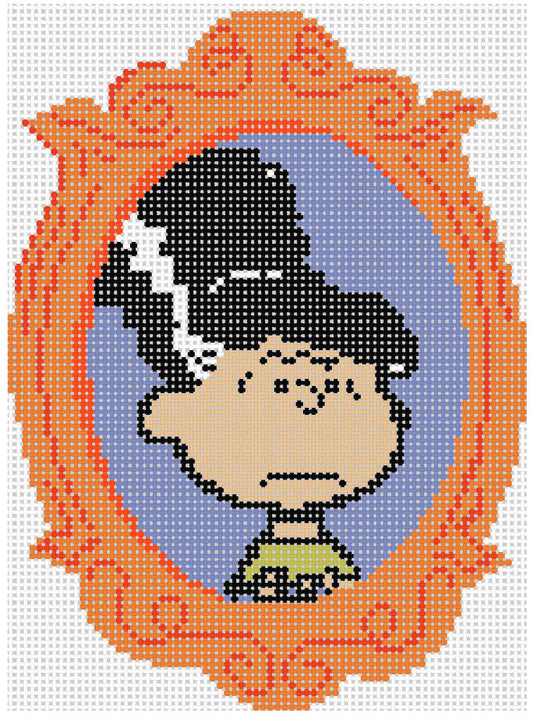 Needlepoint Canvas of Peanuts Bride of Frankenstein in Haunted Frame