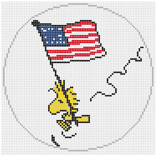 Needlepoint Canvas of Woodstock flying the USA Flag