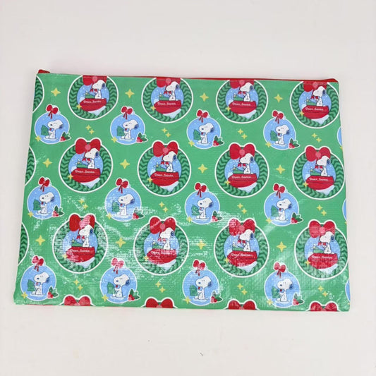 Green woven pouch with Snoopy "Dear Santa" pattern print