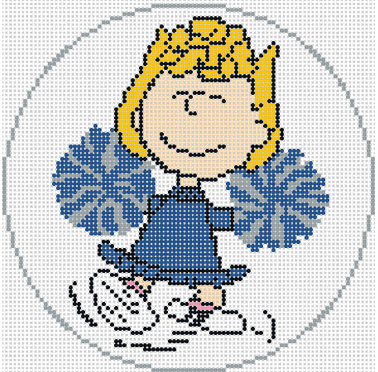 Needlepoint Canvas of Peanuts Sally as Cheerleader